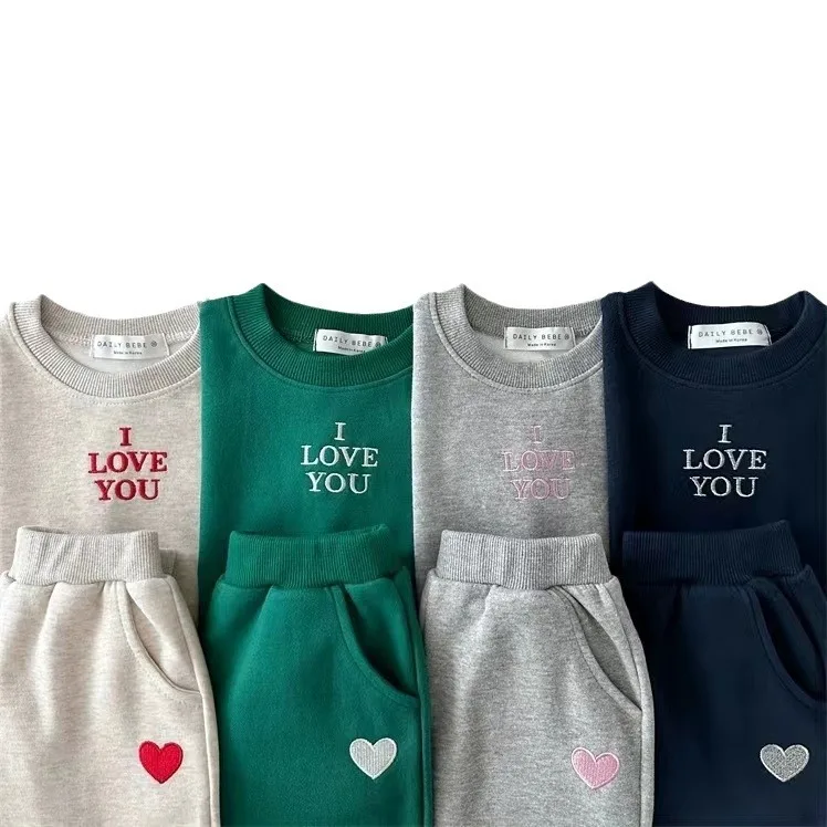 Children New Autumn and Winter Fashion Set Boys and Girls Letter Loose Casual Round Neck Hoodie Pants Two-piece Set