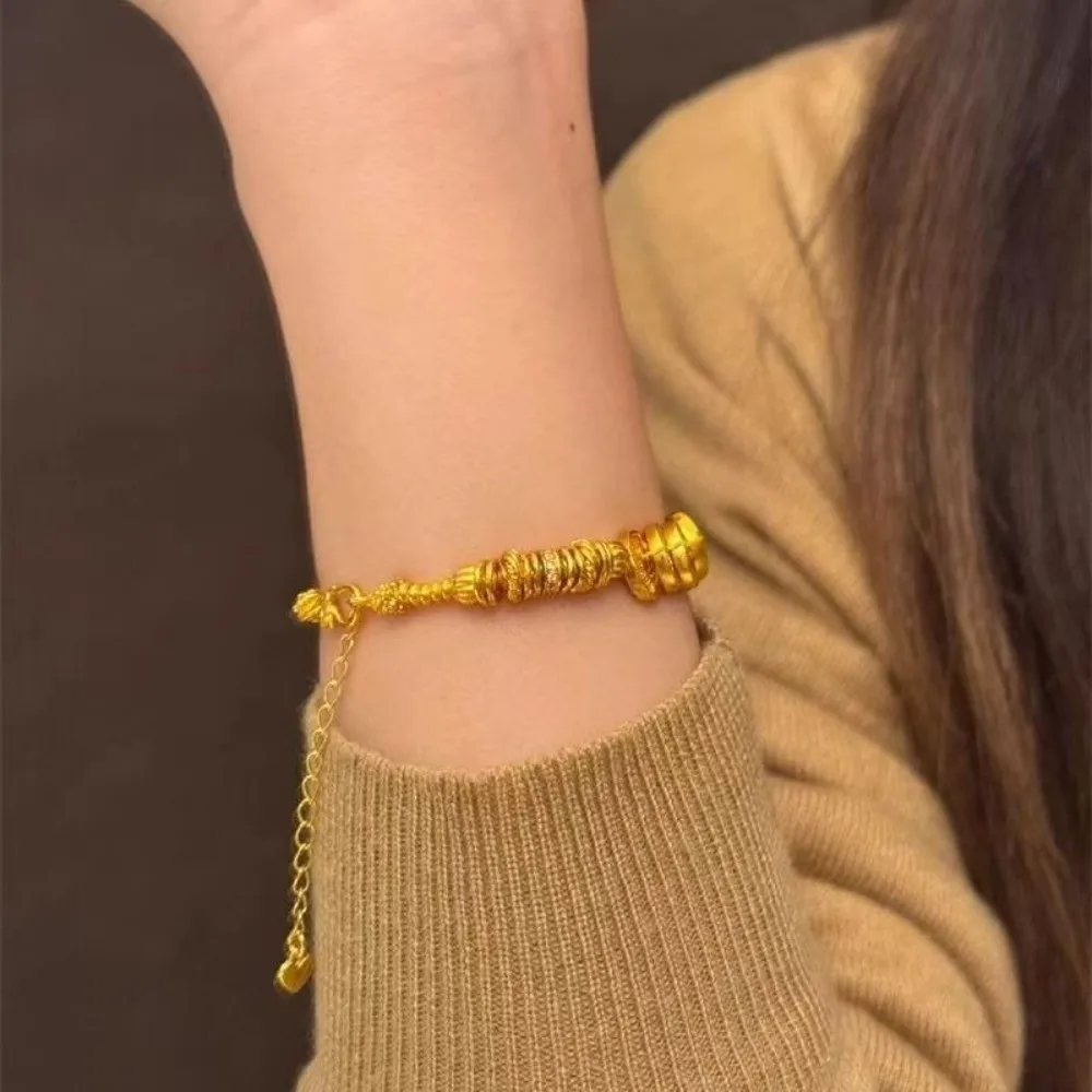 Retro Brushed Finish Coin Pendant Bracelet Exquisite Gold Color Bead Bracelet Jewelry Gift Gourd Bracelet For Women