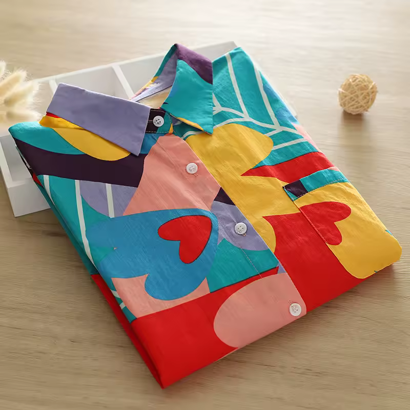 חולצות נשים מודפסות חדשות לאביב 2025, שרוולים ארוכים, בלוזונים עצלים לנשים, חולצות נשים קז'ואליות