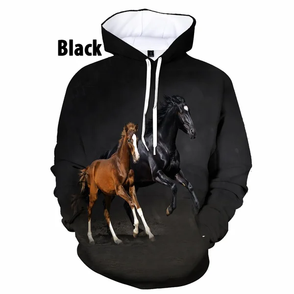 Unisex Horse 3D Printed Hoodies Men and Women Casual Sweaters Pullover Cartoon Long Sleeve Loose Hooded Sweatshirts