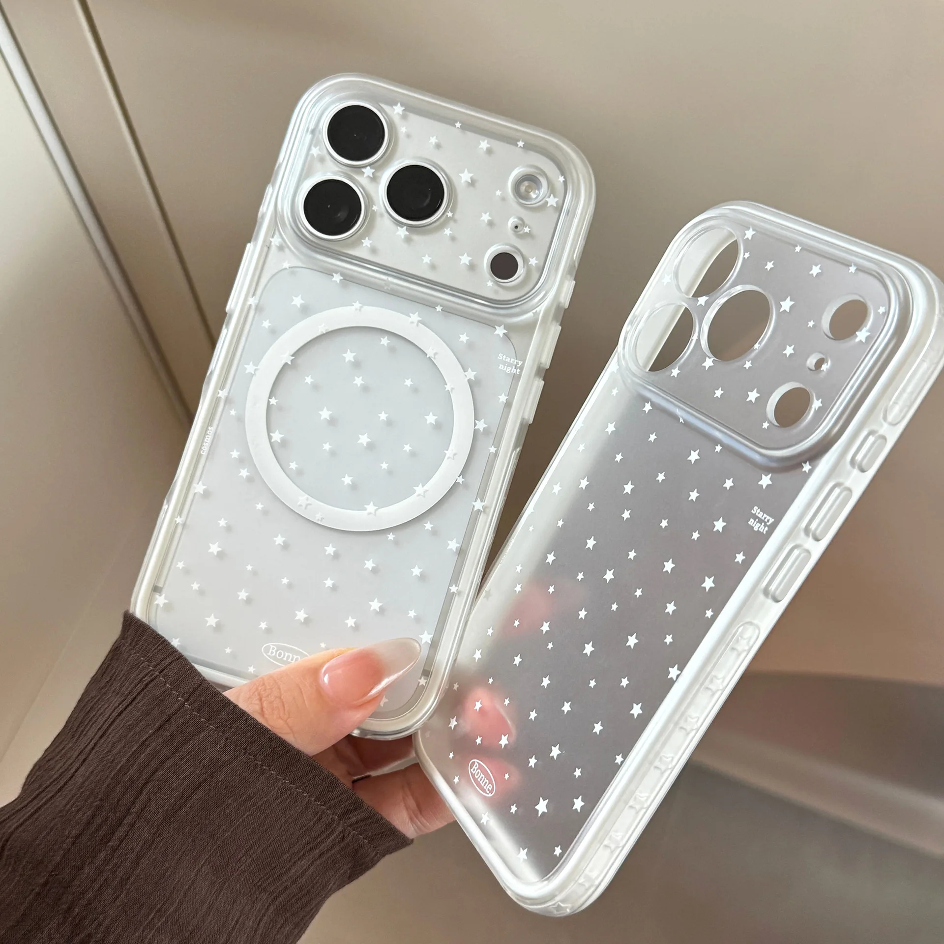 Korean Full Screen White Stars Pattern Magnetic Phone Case For iPhone 18 17 15 16 Pro Max Clear Shockproof Protective Soft Cover