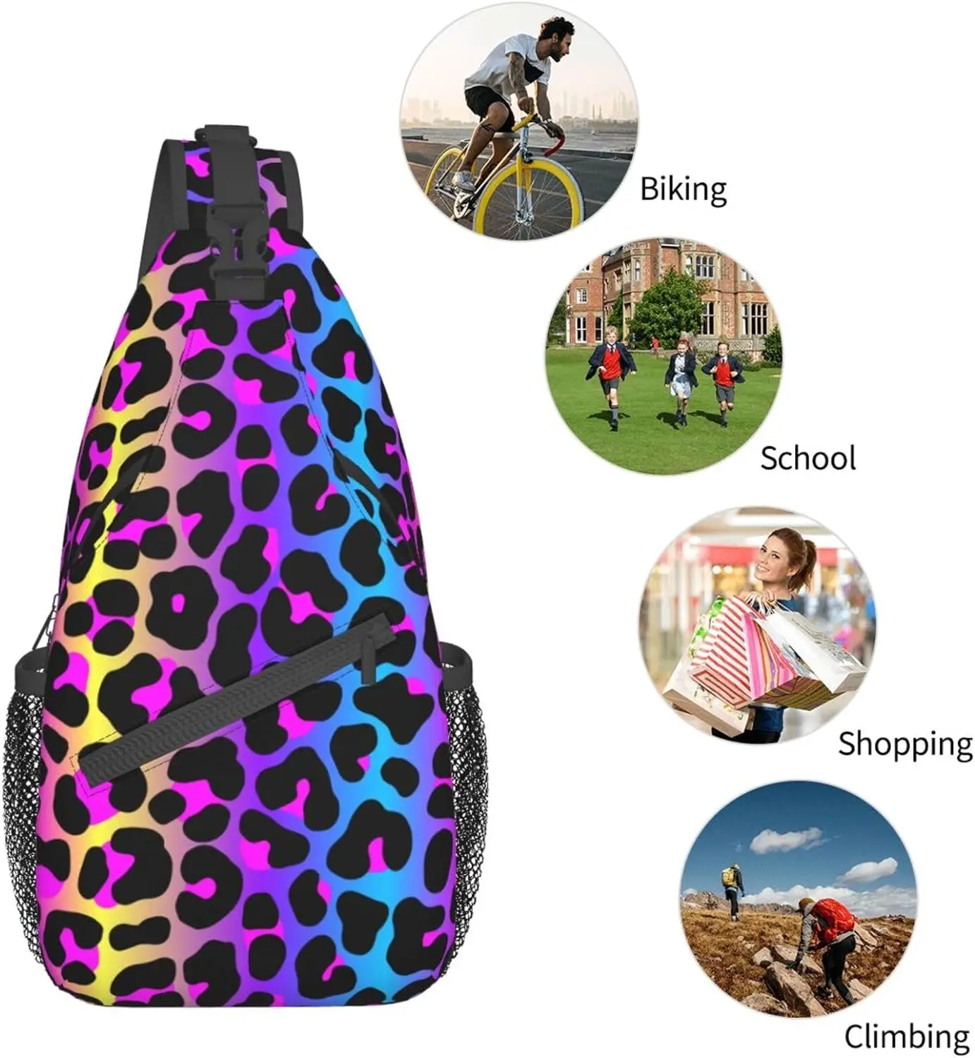 Borsa a tracolla con colori animali con stampa leopardata per donna uomo zaino da trekking da viaggio borse a tracolla a tracolla Casual Daypack Sport