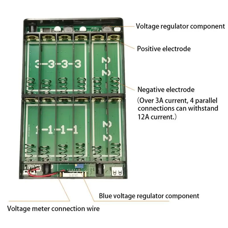 HLZS-2X DC UPS 12X18650 Battery Power Supply Box DIY Power Bank Kit 5V 9V 12V Output Optical Modem Router Uninterruptible