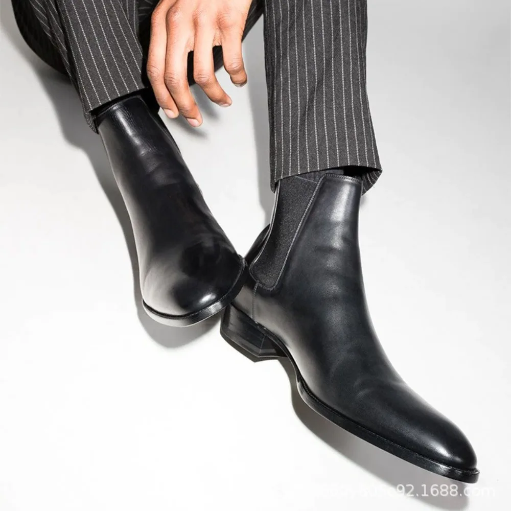 Brand Leather Men Chelsea Boots Designer Italy Dress Boots Men Fashion Casual Business Ankle Boots Dress Man Shoes Large Size