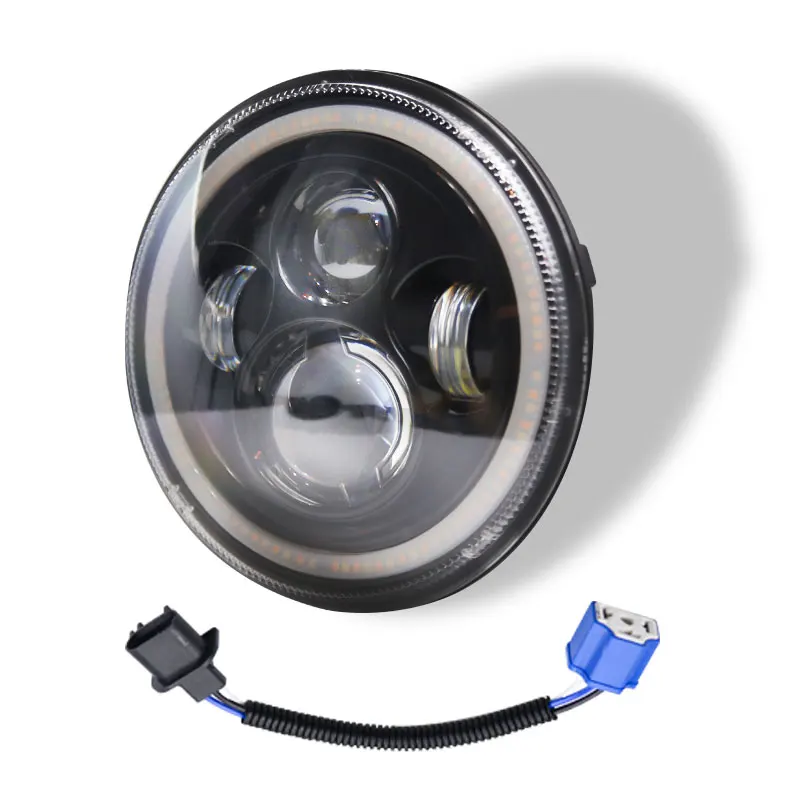 2/1PCS LED 7 Inch Round Headlight Motorcycle Headlight  Angel Eye 4LED for Jeep Wrangler JK TJ CJ/Hummer  H2&H1 Land Rover