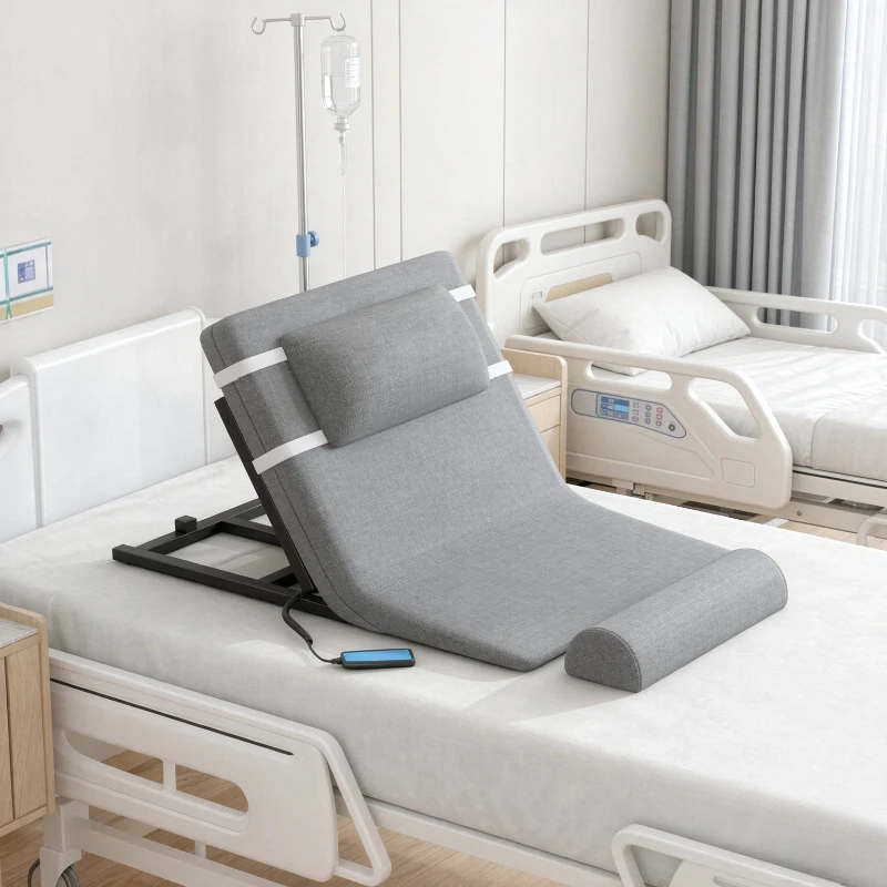Electric Bed Backrest Lift Assist Short Gray Adjustable Reclining Support for Seniors Bedridden Home Nursing No Armrests 전동 등받이