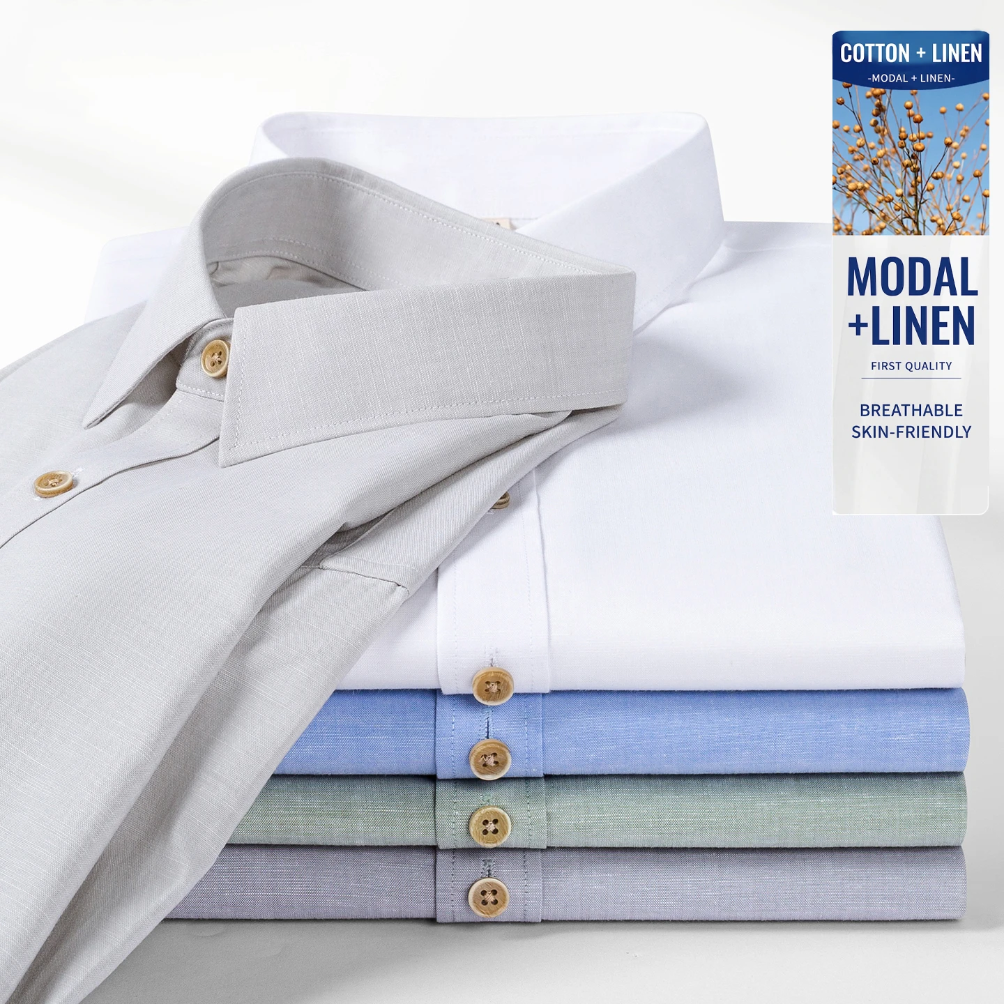 Men's Summer Modal Linen Cotton Short Sleeve Shirt Premium Business Casual Breathable Lightweight Solid Color Shirt Regular Fit