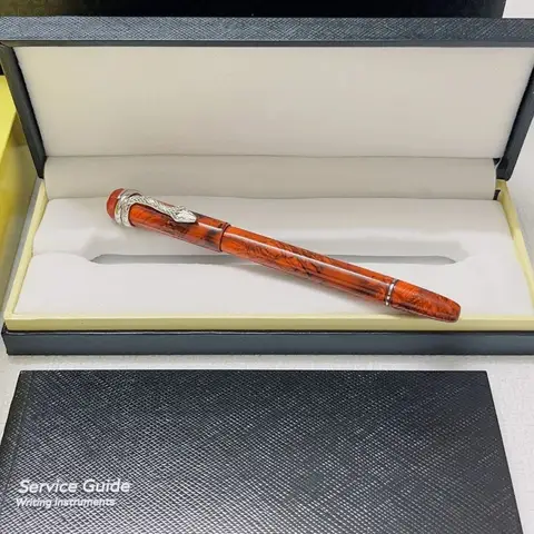 Pens Luxury Fountain Pens Writing Instrument with Orange Marbled Barrel Silver Finish Clip Elegant Executive Pen Busines Gift Box Set