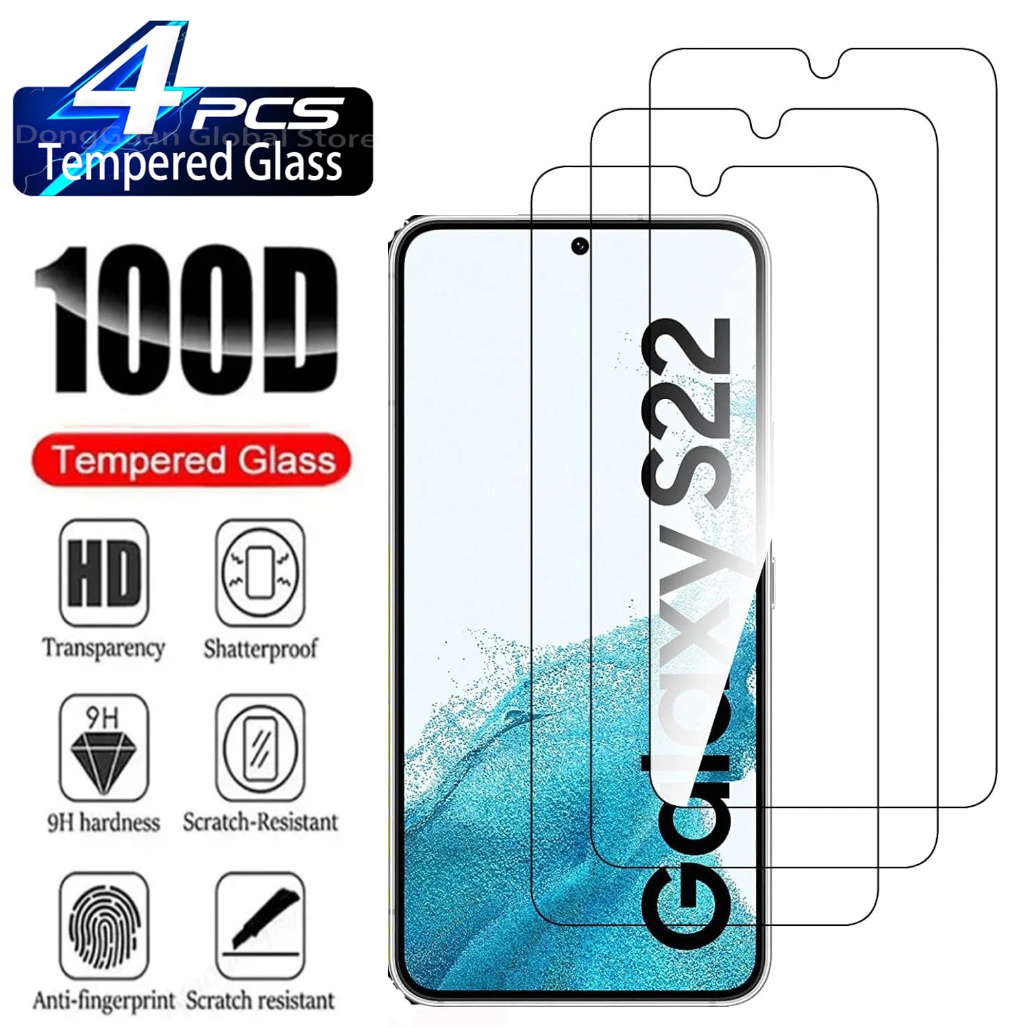 2/4Pcs 9H Tempered Glass For Samsung Galaxy S22 5G, HD Screen Protector Film