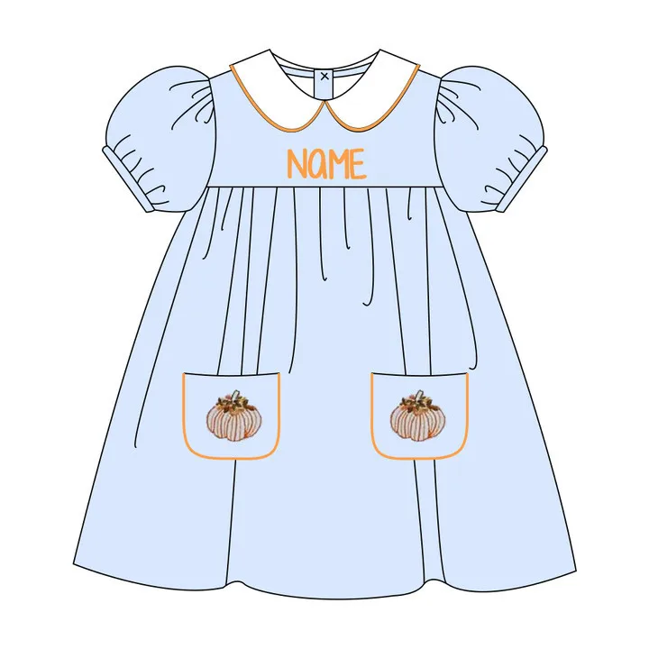 Ropa Baby Girl And Baby Boy New Cotton Customizable Name Styles Presale Models Cute Pumpkin Embroidery Romper Sets Blue Clothes