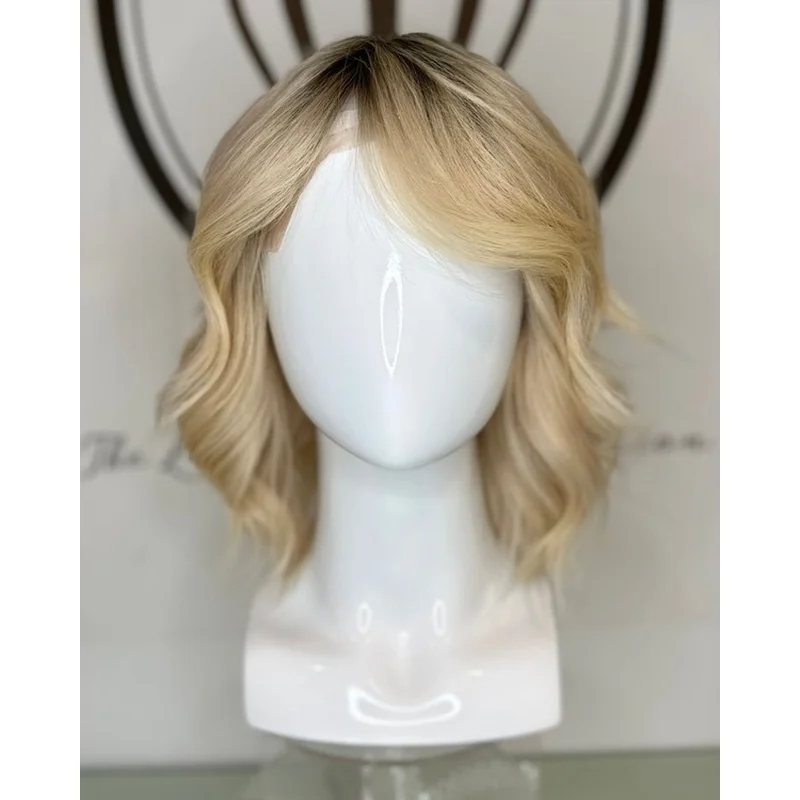 Short Ombre Blonde Human Hair Wigs 13x4 Lace Front Wigs Wave Pre Plucked Wigs