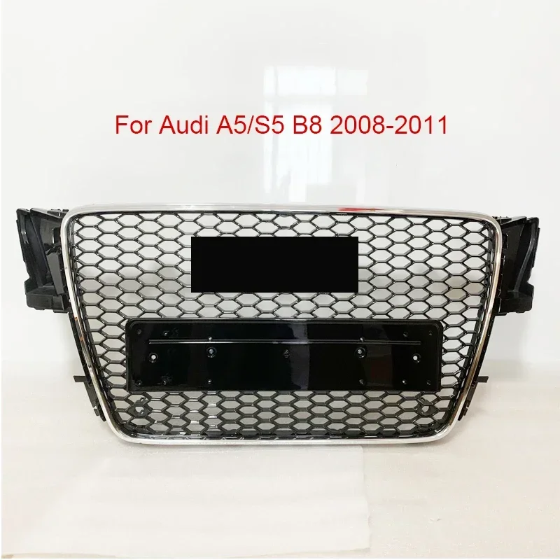 For RS5 Style Front Sport Hex Mesh Honeycomb Hood Grill Chrome Gloss Black For Audi A5/S5 B8 2008 2009 2010 2011