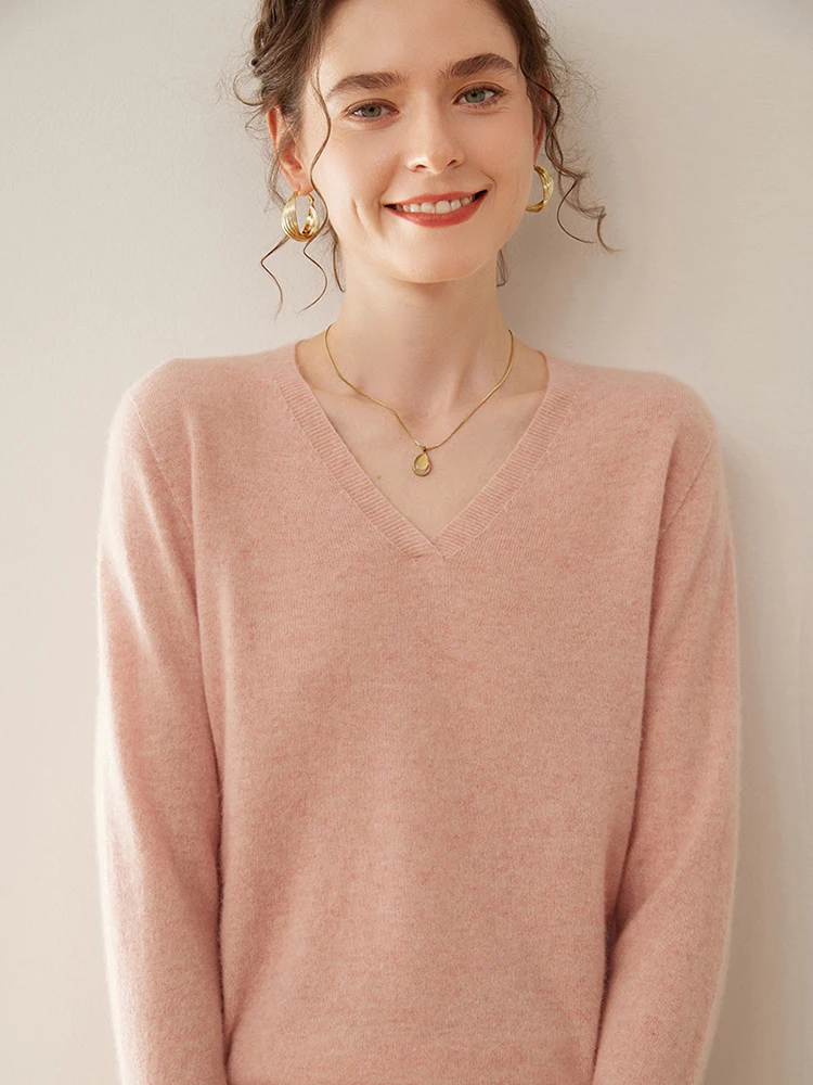 

Women's 100% Cashmere Sweater Cross V-Neck Loose Knit Bottoming Top First-Line Ready-to-Wear Comfortable Cashmere Knitwear