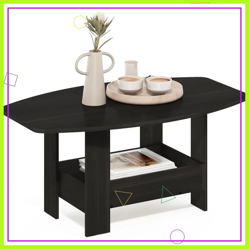 

Modern Two-Tier Coffee Table with Lower Shelf, Round Corner Design for Living Room and Bedroom