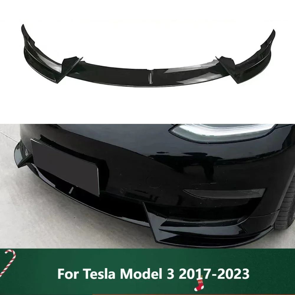 

New！Front Bumper Lip 3Pcs For Tesla Model 3 2017-2023 Front Bumper Lip Splitter Spoiler, V Style