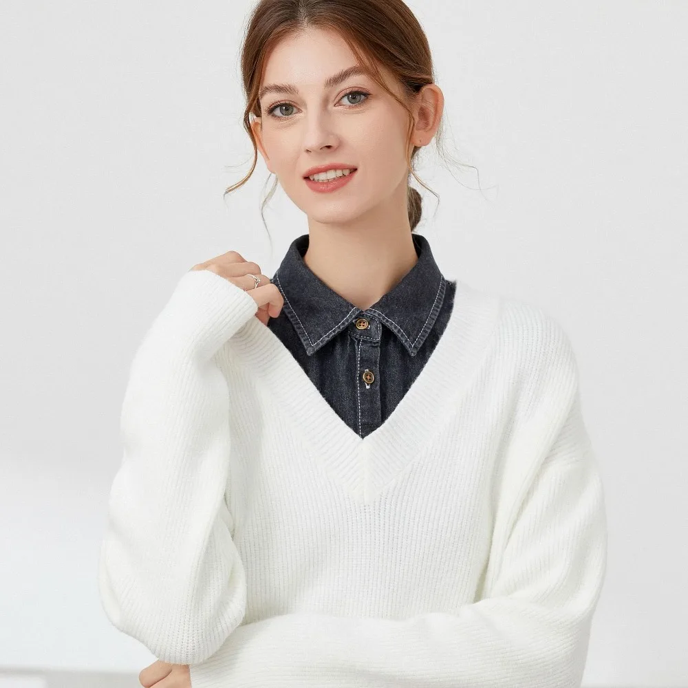 Adjustable Straps Denim Fake Collar Round Neck Korean Style Turtleneck Fake Collar All-match Clothes Accessories Shirt Collar