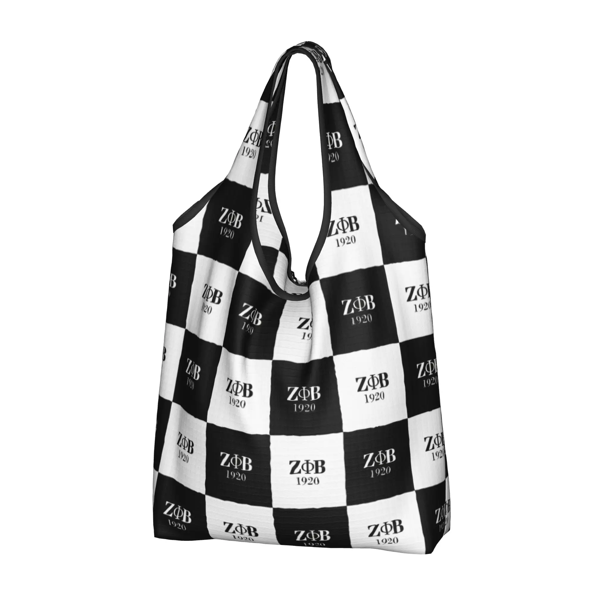 Cute Checkered Plaid Zeta Phi Beta Sorority  Shopping Tote Bags Portable  Grocery Shoulder Shopper Bag