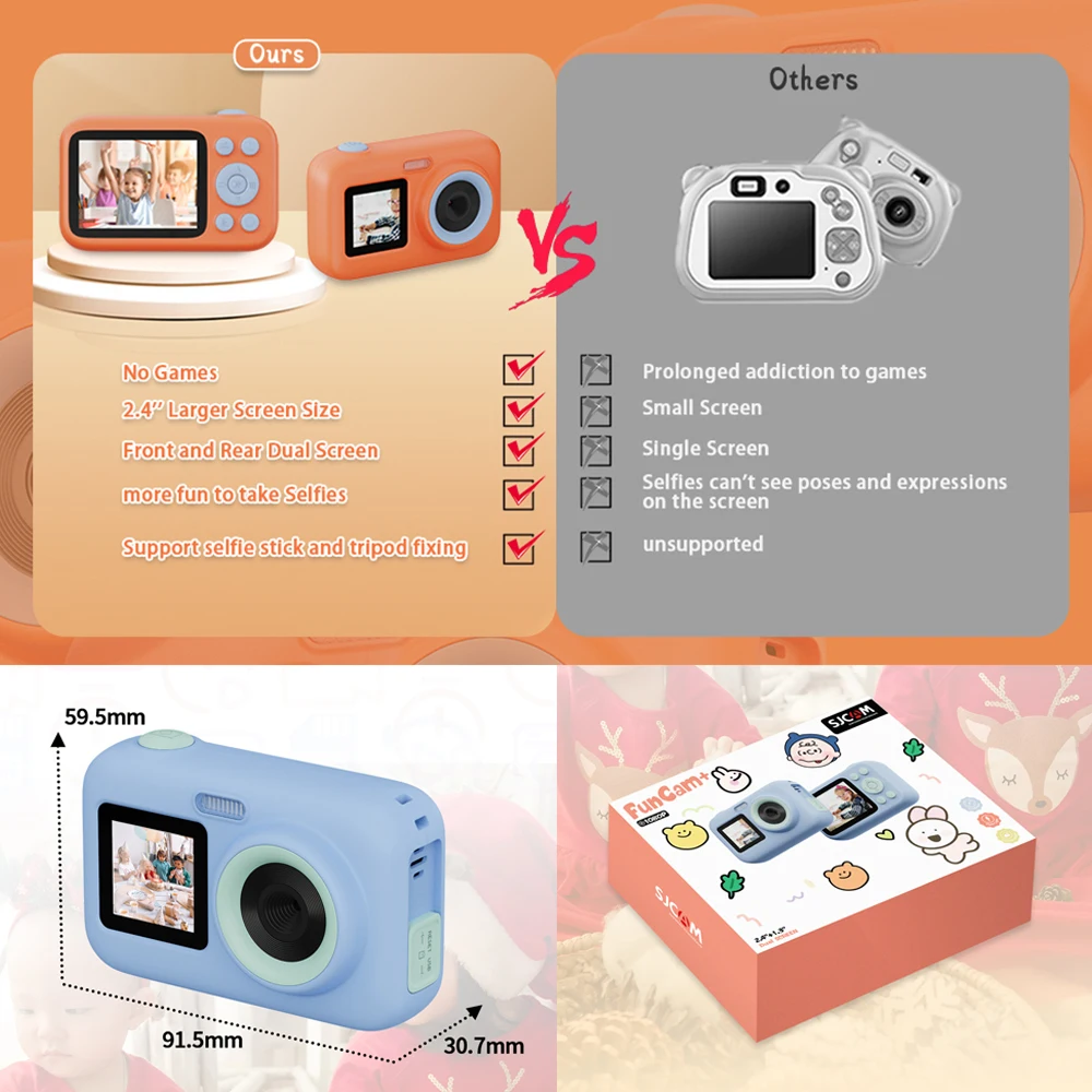 SJCAM FunCam+ Educational Toddler Toy Camera Kids Birthday Gift 1080P Dual Screen DIY Digital Photography DV