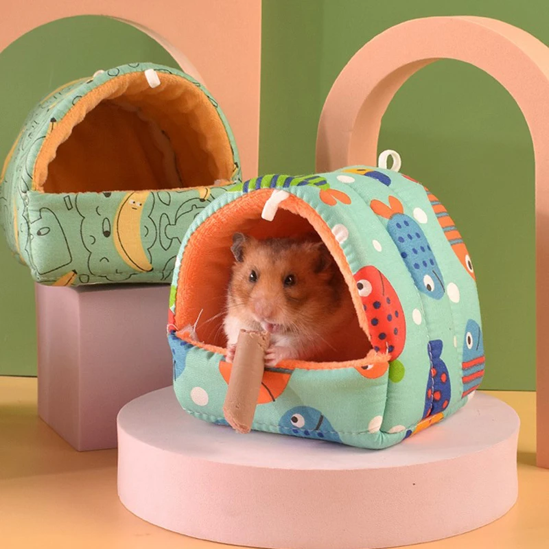 

Cute Cartoon Pet Warm Nest Small Animal Mini Cage Pet Sleeping Bed Winter Warm Soft Mat Mice Hamster House Cave Pets Accessories