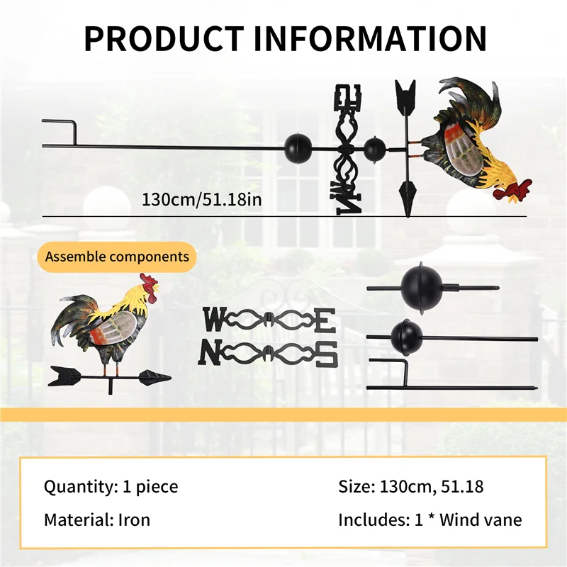 A59E-ريشة الطقس المعدنية مع زخرفة الديك ريشة الرياح كيس الطقس لسقف الطقس دوارات للأسطح الطقس الديك