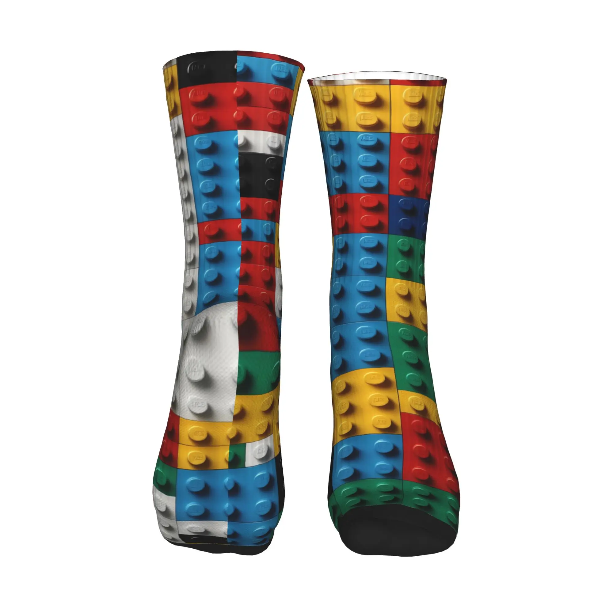 Men Socks Colorful Building Blocks Print  Stockings Spring Gothic Soft Breathable Socks Printed Running Non Skid Socks