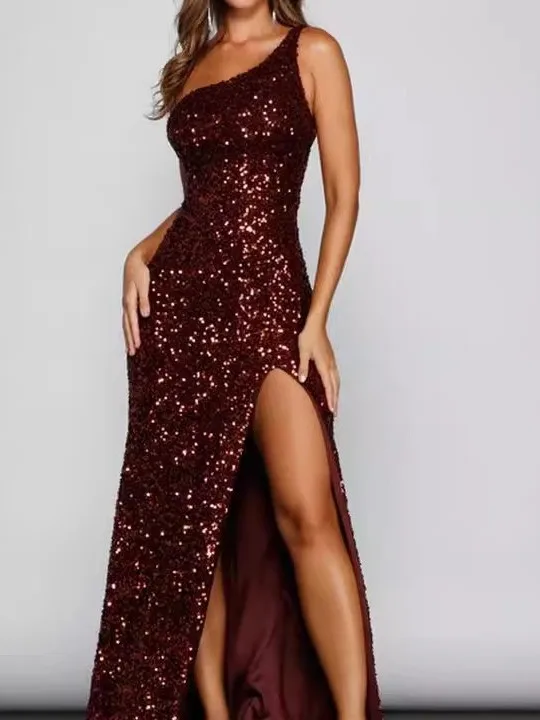 iny Pailletten Svel Split Single Strap Tight Par Dr Weißer langer Rock Dr H Version Polyester Winter Damen Faion