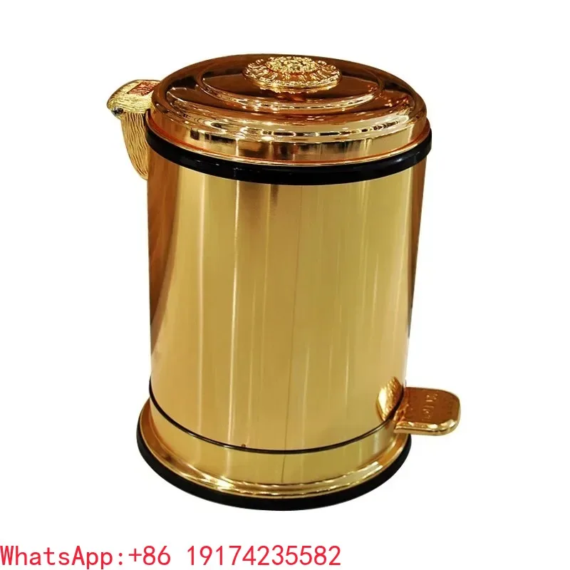 6L Stainless Steel Antique Trash Can Household Garbage Can with Lid Bronze Waste Bin for Home Office Kitchen Bathroom ZM222