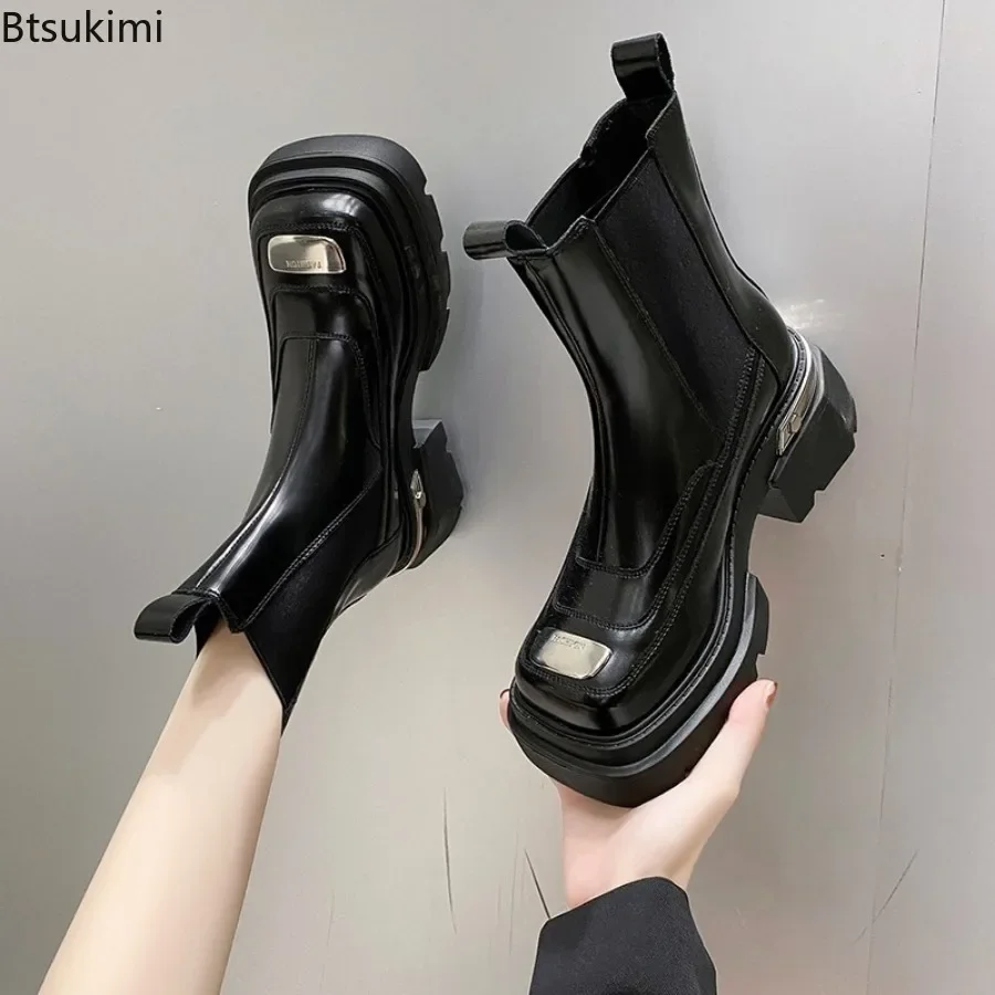 New 2024 Women\'s Flats Ankle Boots Chelsea Boots Winter Platform Designer Gladiator Motorcycle Boots Women Square Toe Goth Shoes