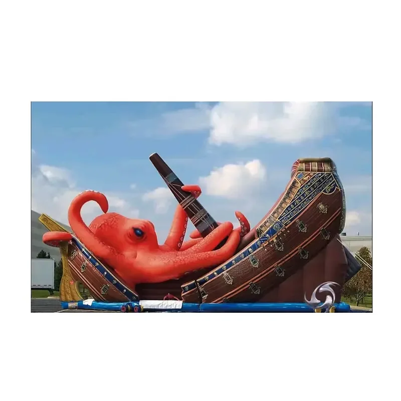 Giant PVC Mesh Cloth Inflatable Slide Dry Slide Castle Private Boat with Red Octopus Game Onland