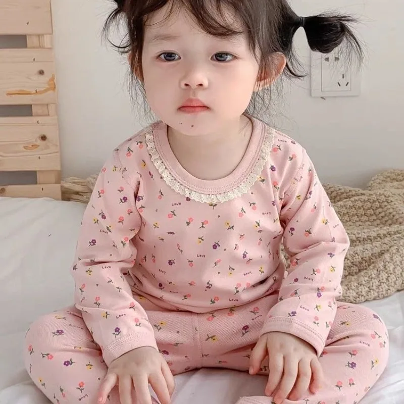 Autumn Children Girls Loungewear Bellbell 2-8Yrs Kids Girl Bear Print Long Sleeves Suit Soft Babys Girl Pant 2PCS Pajamas Outfit