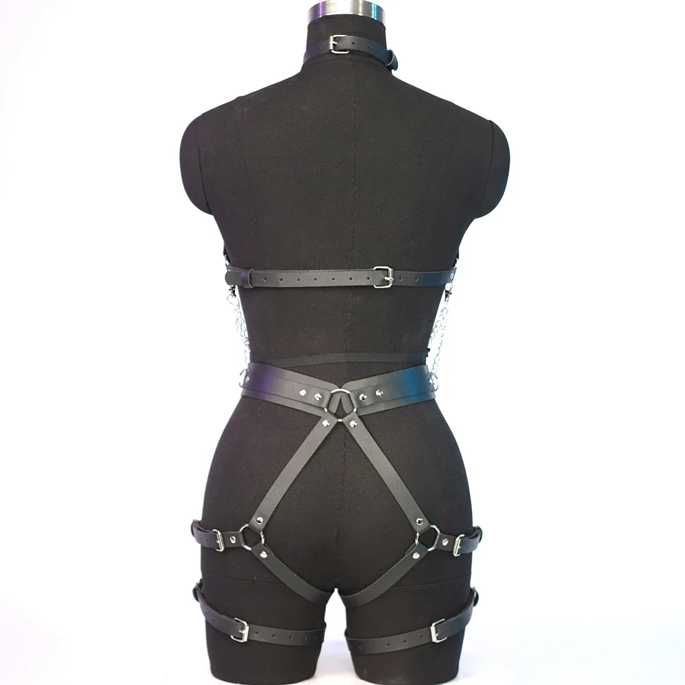 Lingerie Bondage BDSM para Mulheres, Cinto de Arnês Corporal Sexy, Cinto de Couro, Roupas Fetiche Gótico, Roupa Rave Festival, Corrente