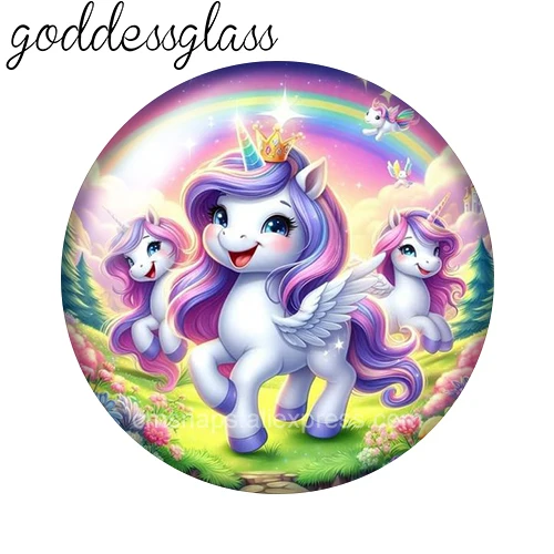 Cute Unicorn Rainbow colorful unicorn magic 10pcs  12mm/18mm/20mm/25mm Round photo glass cabochon demo flat back Making findings