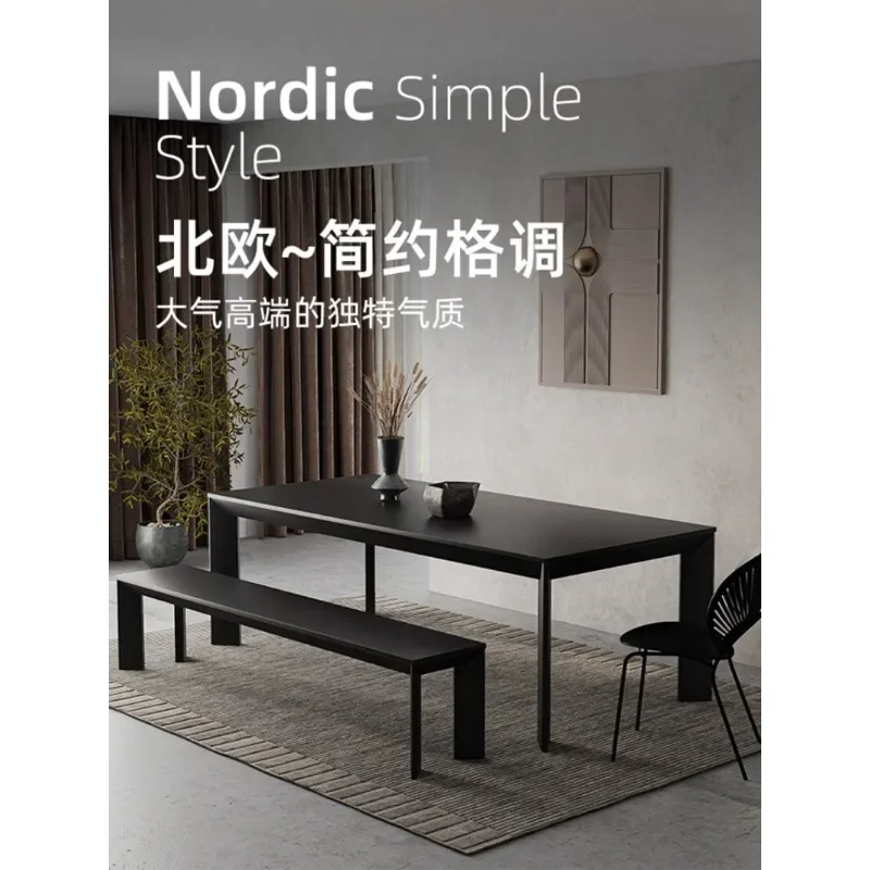 Black solid wood dining table Rectangle dining table Household ash wood island Italian minimalist negotiation long table