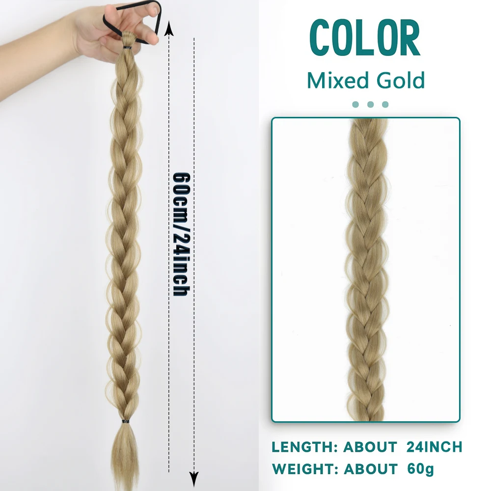 Synthetic Long Twist Braid Ponytail Extensions With Rubber Band 24 Inch Boxing Braided Hair Extensions For Women Daily Use