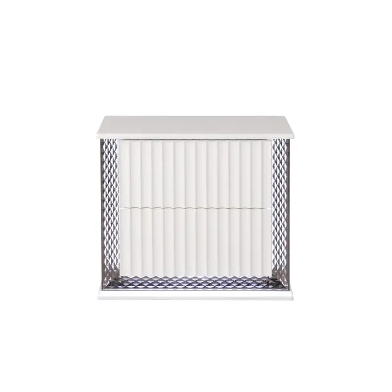 طقم غرفة نوم معاصرة مكون من 5 قطع مع لمسات جانبية على شكل ألماس، وإضاءة LED، ولمسة نهائية من الخشب الأبيض، ومخزون NJ #5