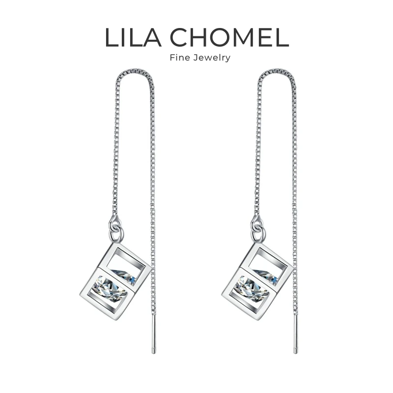 Girl Valentine's Day 18K White Gold Ear Threads Line Drop Earrings 1/2CT Moissanite Diamond PT950 Platinum Women Birthday Gift