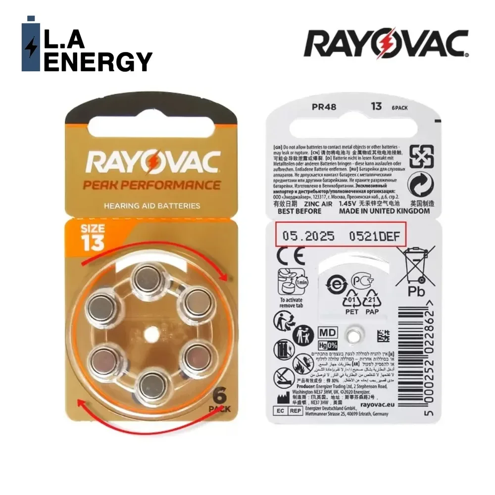 60PCS/10 Card Hearing Aids Batteries Mini Hearing Aid Battery for RAYOVAC EXTRA A13 13A 13 P13 PR48 60PCS Zinc Air Battery