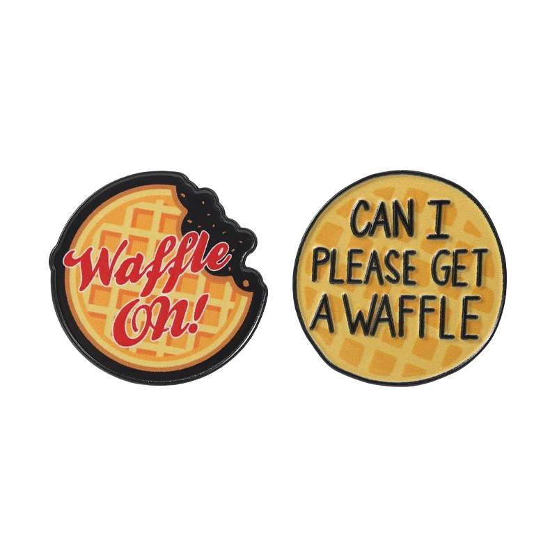 Broche de Waffle Eggo de Filmes de Terror e Ficção Científica, Pins de Esmalte, Broche de Waffle com tema 'Waffle On Can I Please Get A Waffle', Emblemas de Lapela, Presente de Joia para Amigos