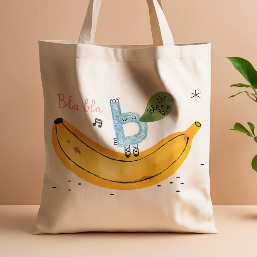 1pc Banana Duck Canvas Tote Bag - Reusable Grocery Bag with Cute Animal Illustration, 35.05cm x 40.13cm Durable Polyester Canvas