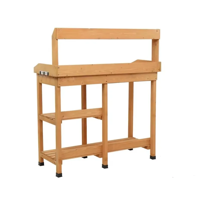 Modern Solid Wood Potting Bench Table with Removable Sink and Drawer Outdoor Garden Workbench Planting Workstation with Shelves