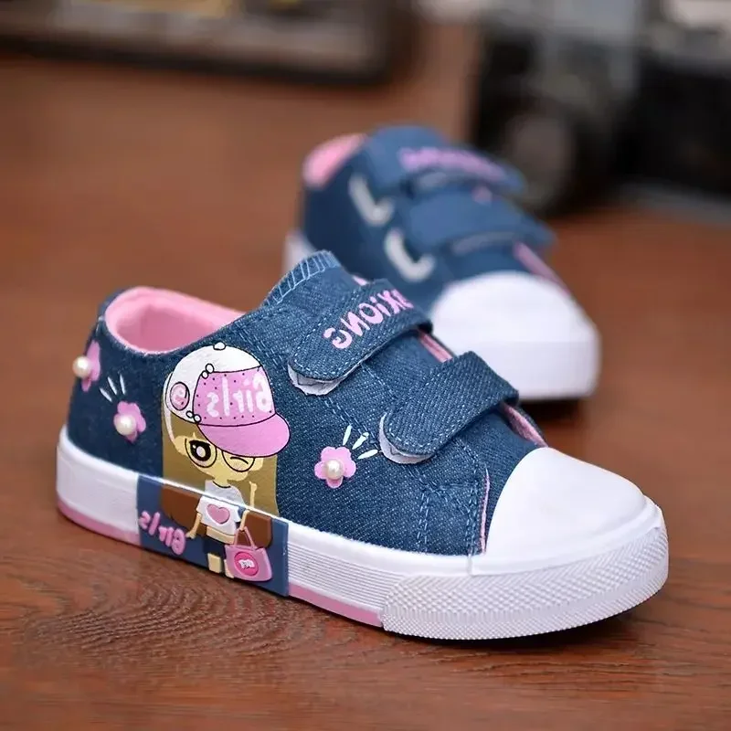 Children Canvas Shoes Fashion Cartoon Girl Princess Flat Board Shoe Four Seasons Sports Running Kid Sneaker Toddlers Tennis Shoe