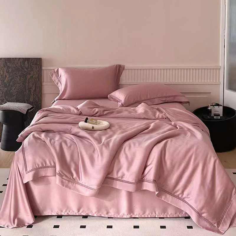 

New Fashion Bedsheet 1000 Thread Count 100% Cotton Pink Bed Linen 4 Pieces Hotel bedding Sheets set