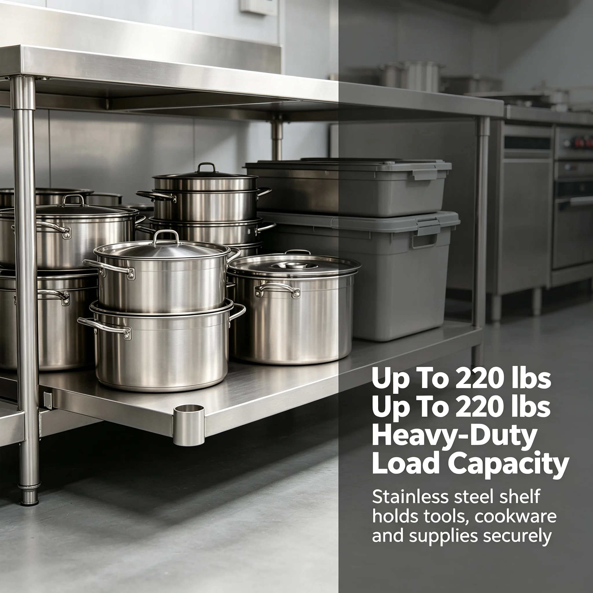 Stainless Steel Under Shelf for Work Tables, Adjustable Lower Storage Rack 27.95x21.65in, 220 lbs Capacity, Compatible with Workbenches & Carts, Silver