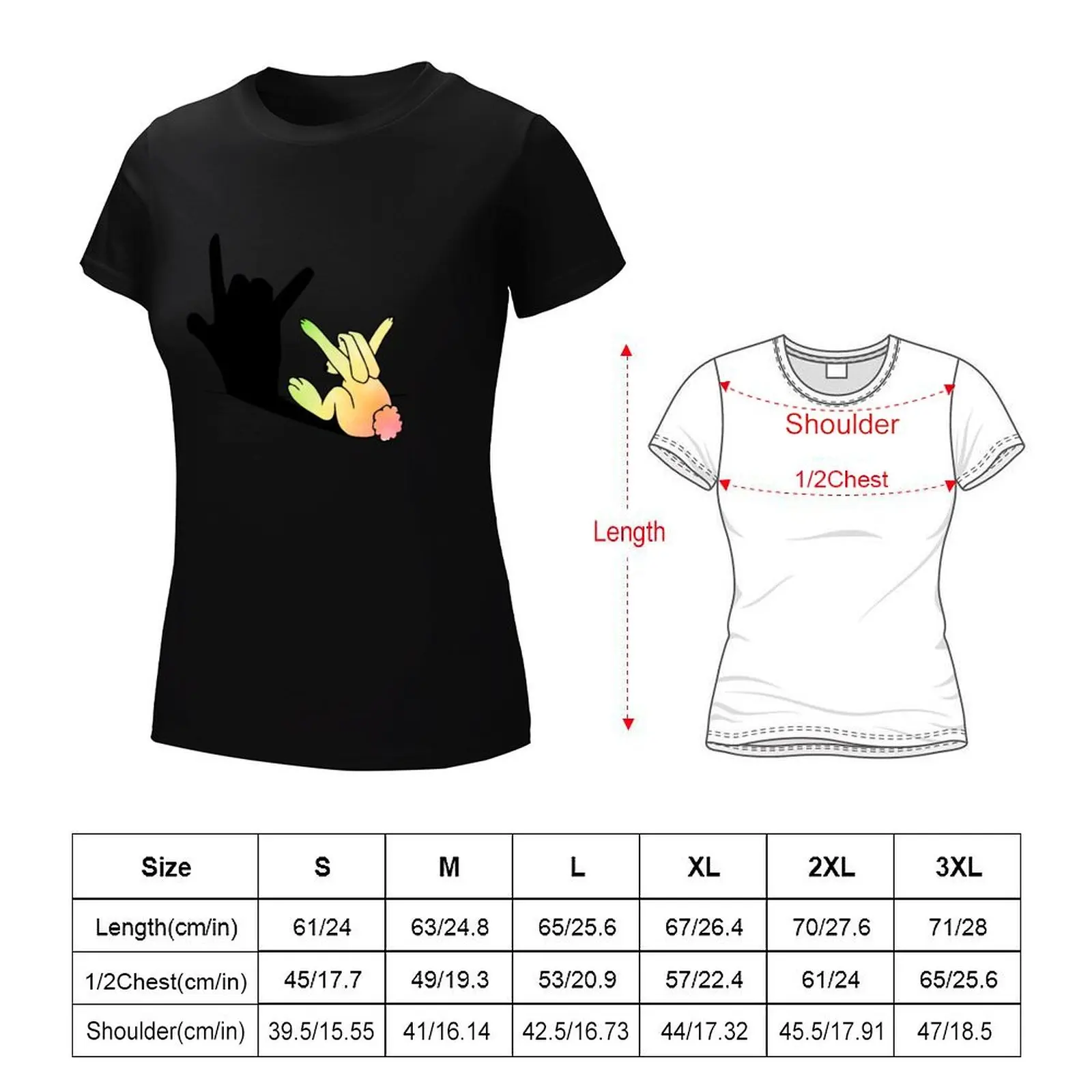 Konijn Hand Schaduw T-Shirt Dames Dierenprint Shirt Voor Meisjes Grappige Shirts Grafische T-Shirt Jurk Vrouwen