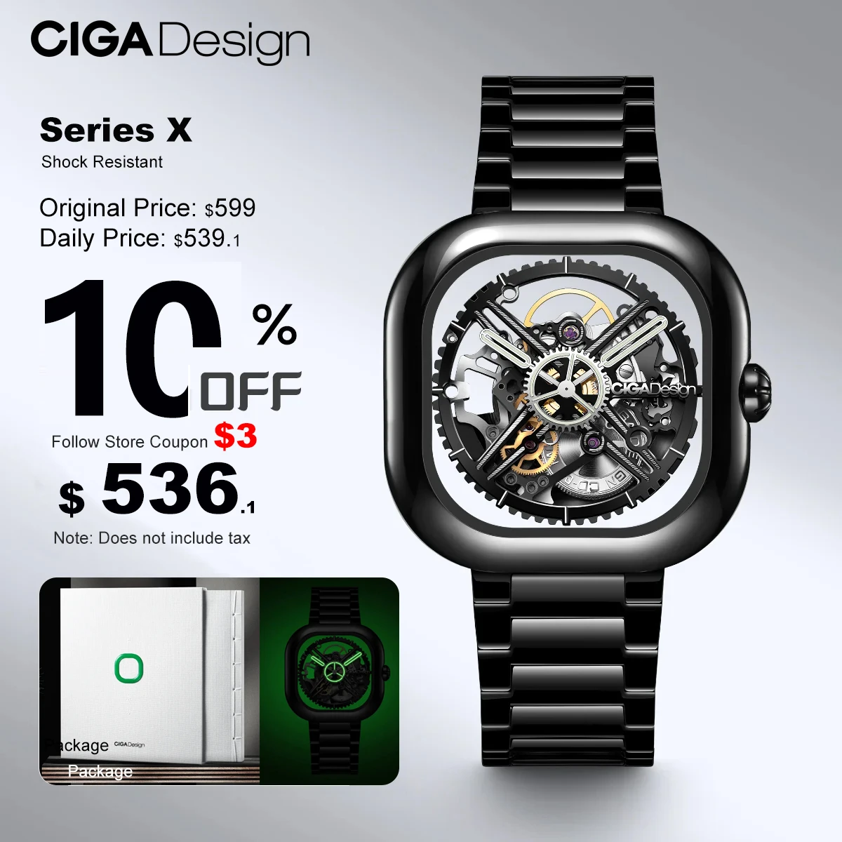 CIGA Design Ceramic Skeleton Automatic Mechanical Watches for Men Women 2024 Series Y Eastern Jade Black Luminous Wrist Watch