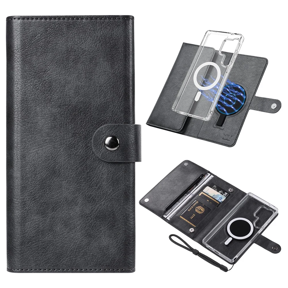 VILI GVB-C Series for Samsung Galaxy S25 Ultra Magnetic Case RFID Blocking Detachable Leather Phone Cover - Black
