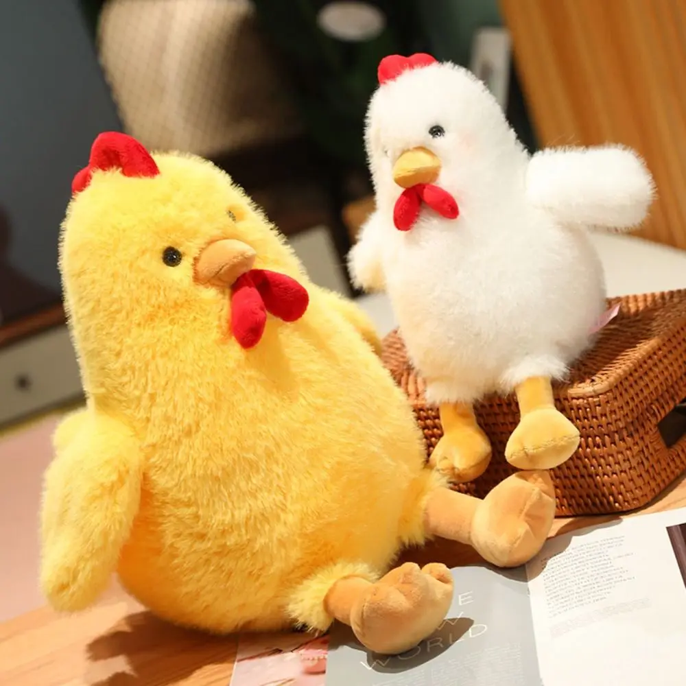 Stuffed Animals Chicken Plush Toy Realistic Looking Soft Pillow Chick Stuffed Doll White/Yellow Cartoon Rooster Plushies