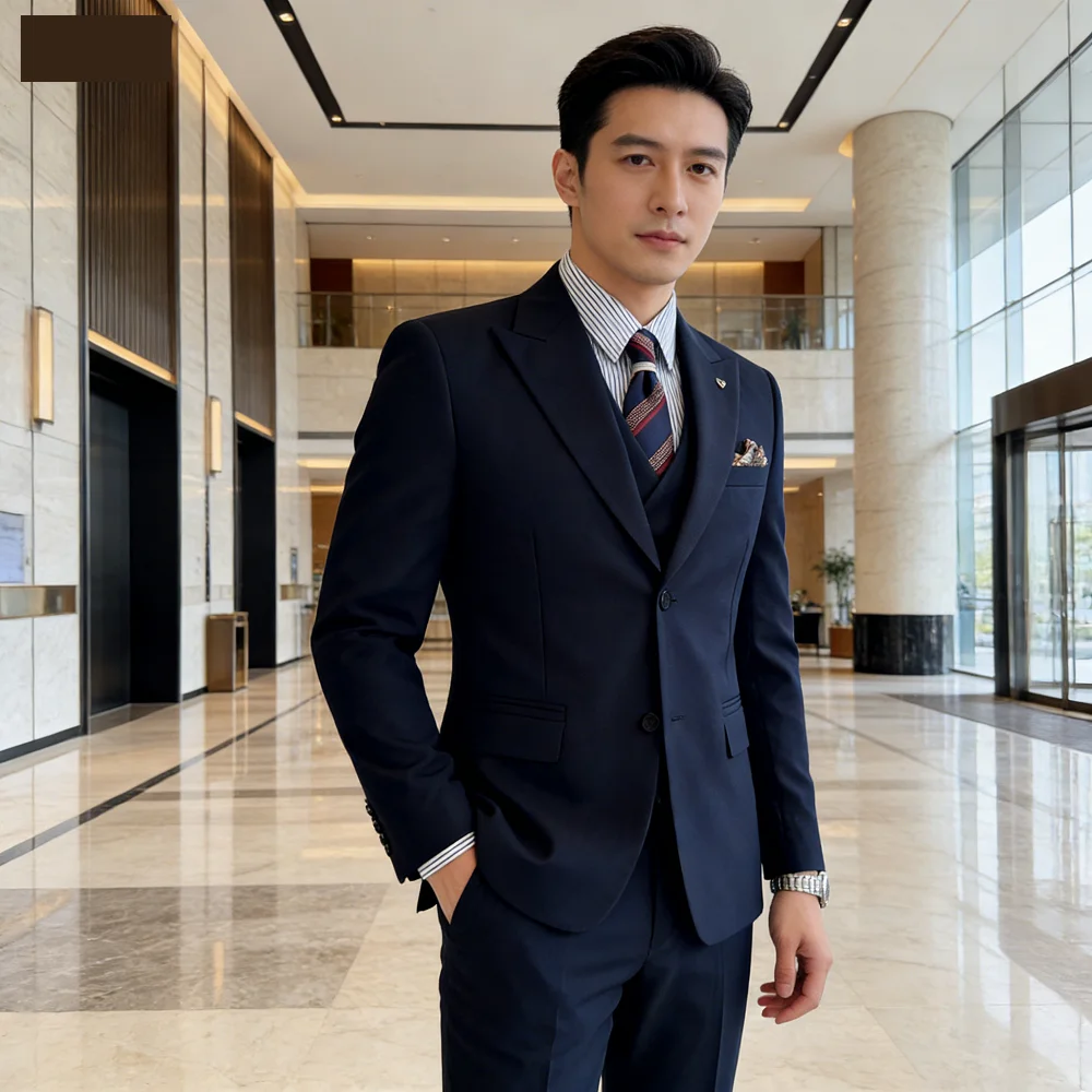 

Slim-fit conjunto de três peças estilo coreano dois botões padrinhos formal terno de negócios de casamento bonito noivo melhor h