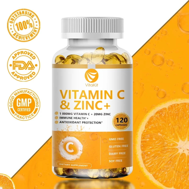 Vitamine C 1000 mg avec zinc 20 mg 120 gélules Supplément de diétérie vitamine |   Vegan sans OGM et sans gluten