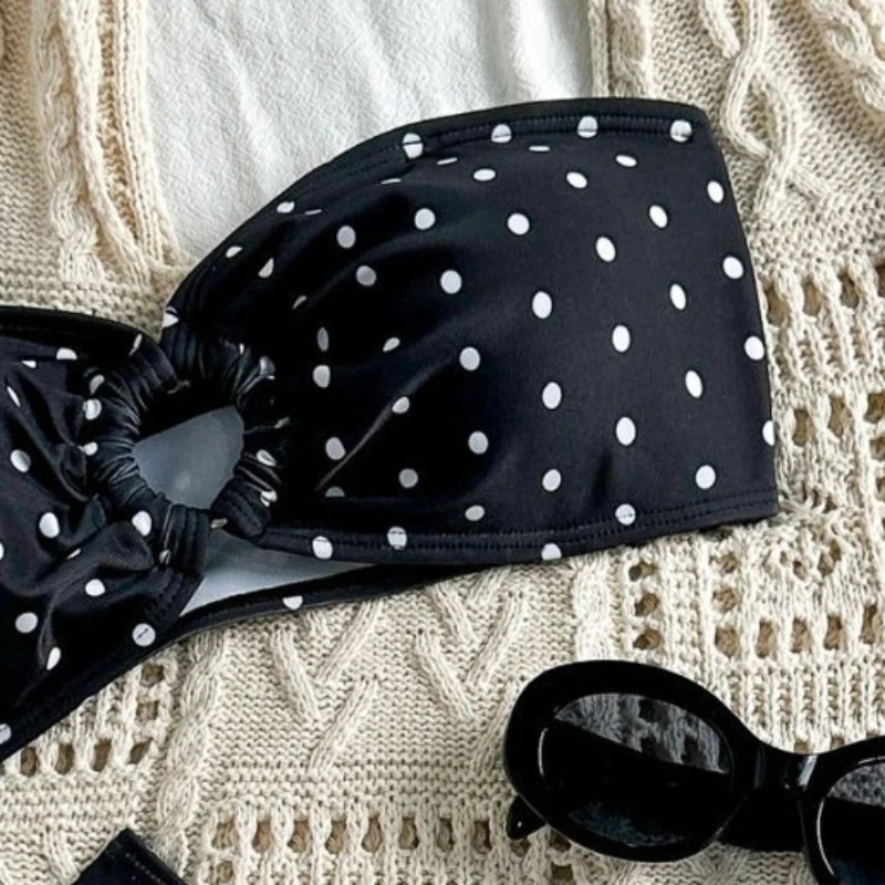 Sexy Bandeau Push Up Bikini Swimwear Women Polka Dot 2 Piece Swimsuit Ring Linked Bathing Suit Biquini Maillot De Bain Femme
